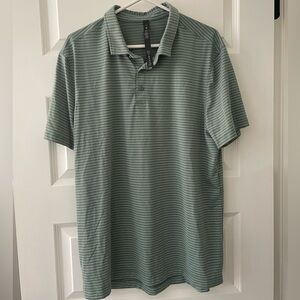 Men’s Lululemon Green and White Striped Short Sleeve Polo